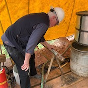 Simon Ridgway looking at drill core from the Holly Project, Guatemala May 2021.