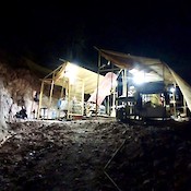 Night view of the drill rig at the Holly project, Guatemala